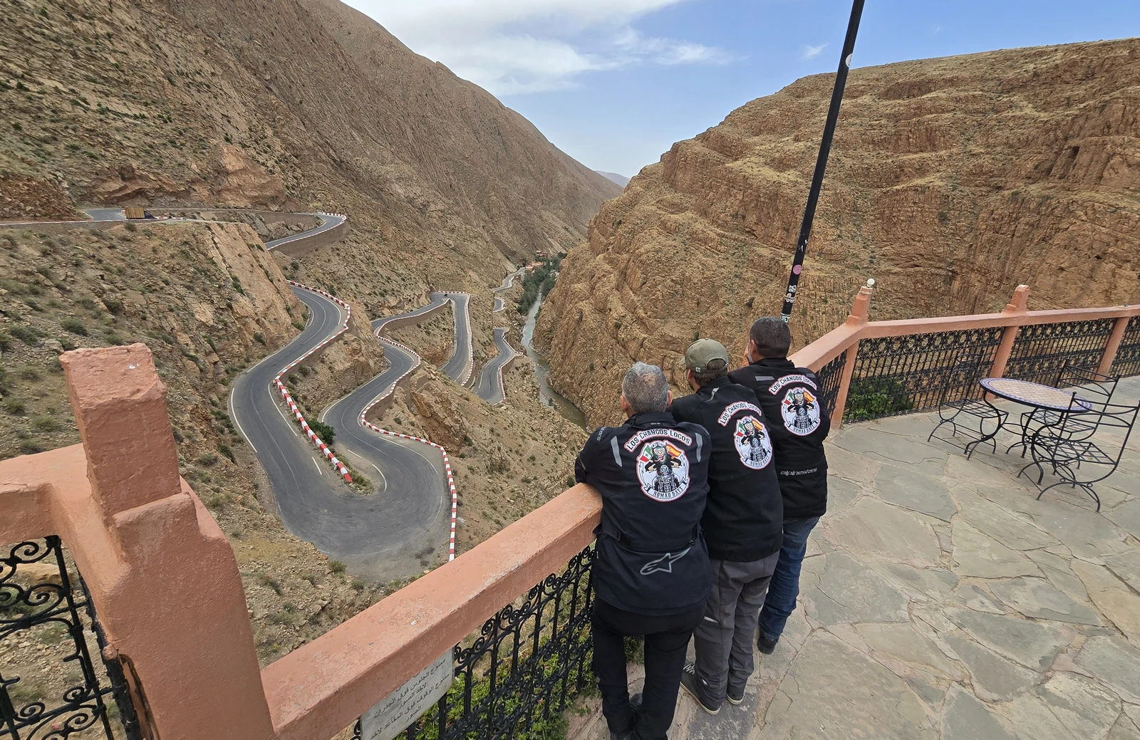 Riders pausing above Dades Gorge in Morocco