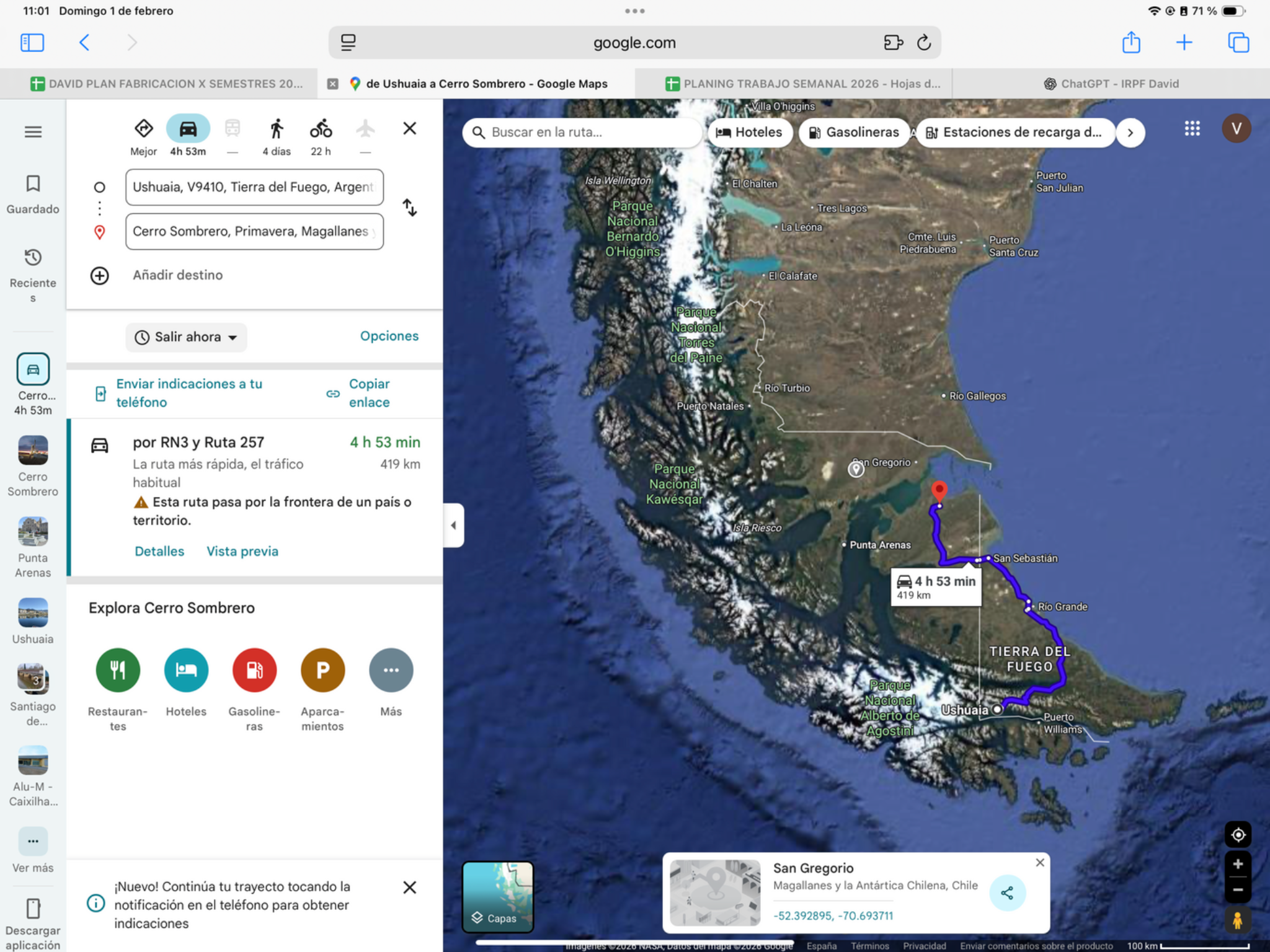 Ushuaia → Cerro Sombrero — original route map