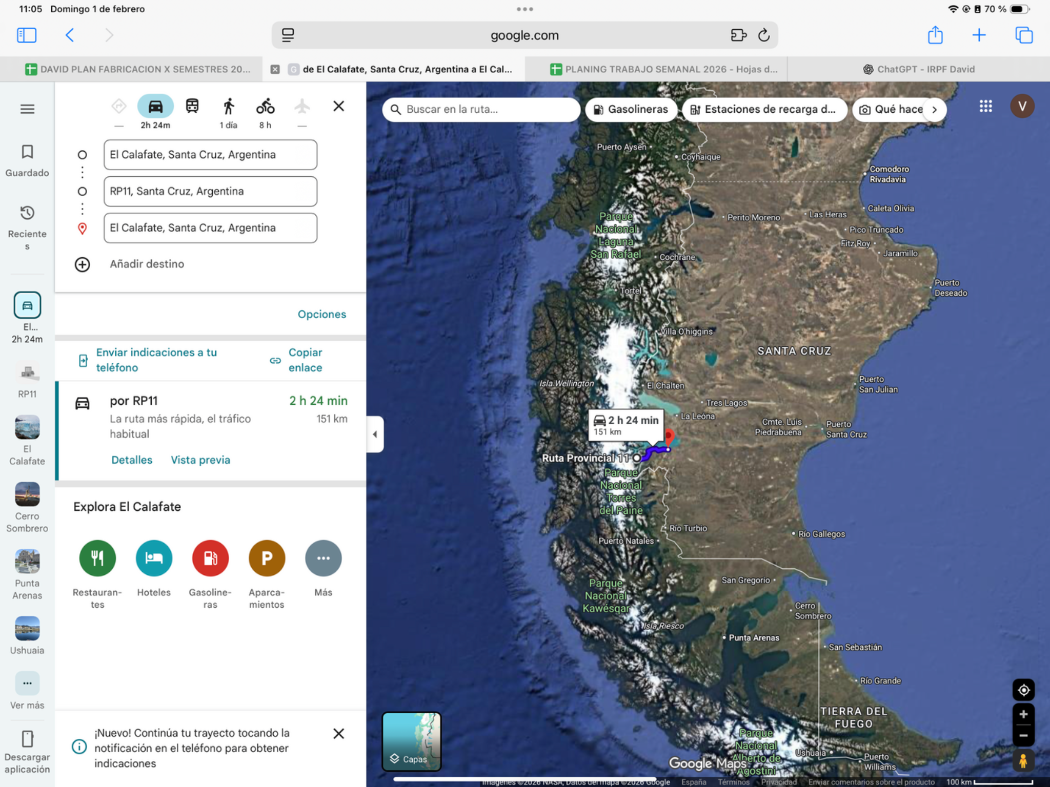 Perito Moreno Glacier — original route map