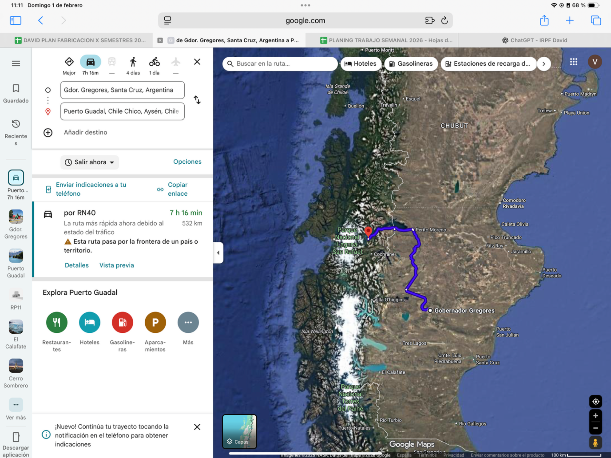 Gobernador Gregores → Puerto Guadal — original route map