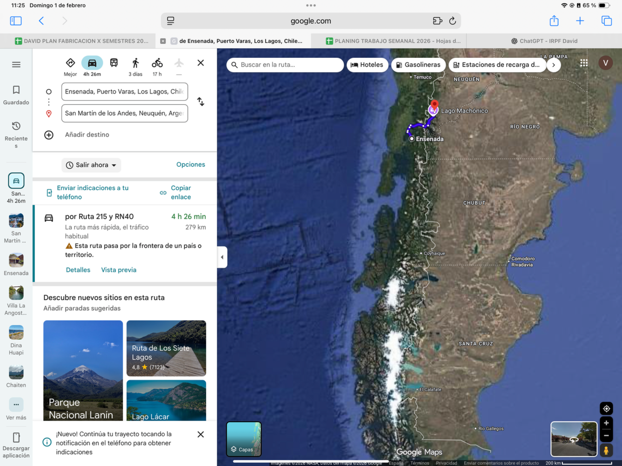 Entre Lagos → San Martín de los Andes — original route map