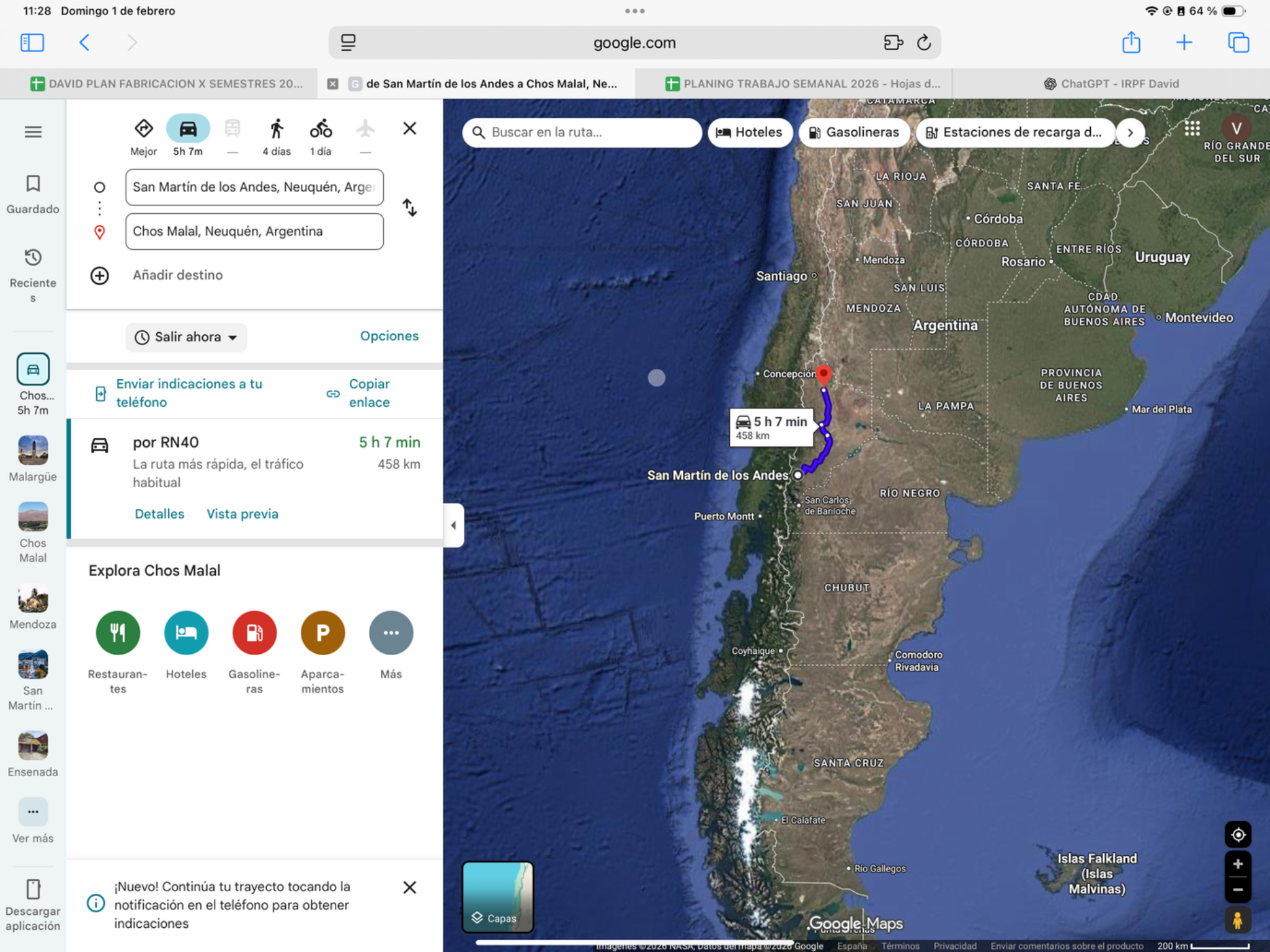 San Martín de los Andes → Chos Malal — original route map