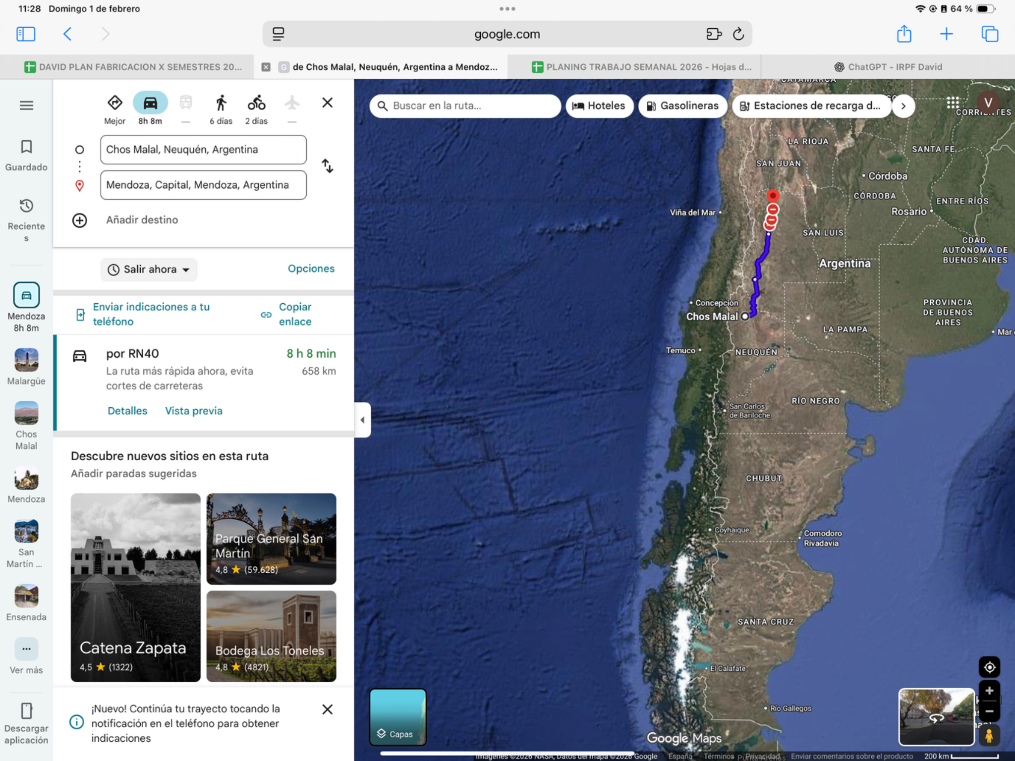 Chos Malal → Mendoza — original route map