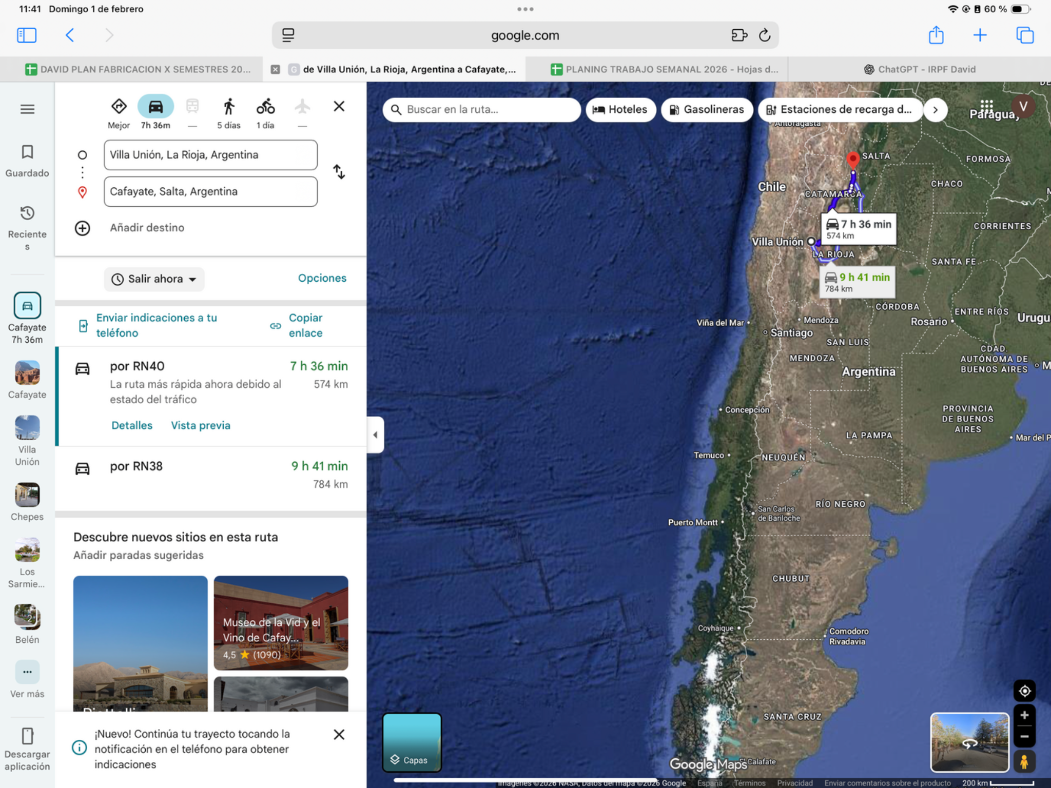 Villa Unión → Cafayate — original route map