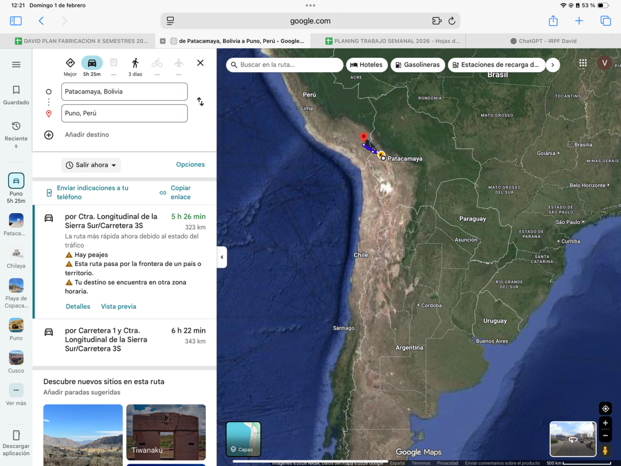 Patacamaya → Puno — original route map