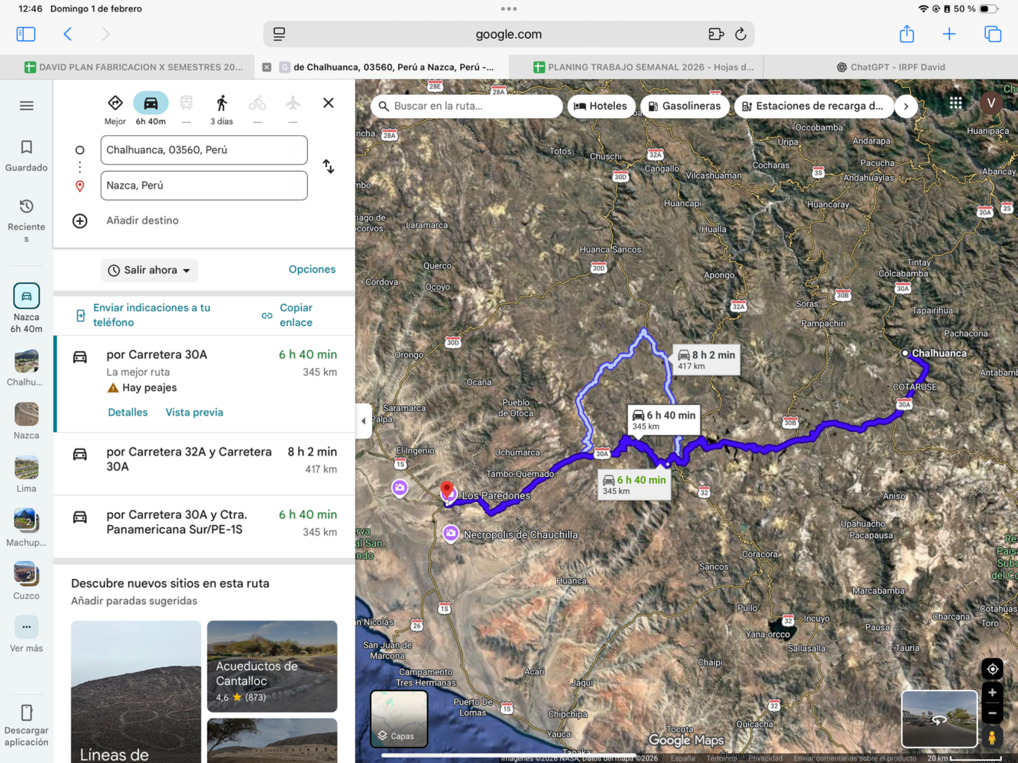 Chalhuanca → Nazca — original route map