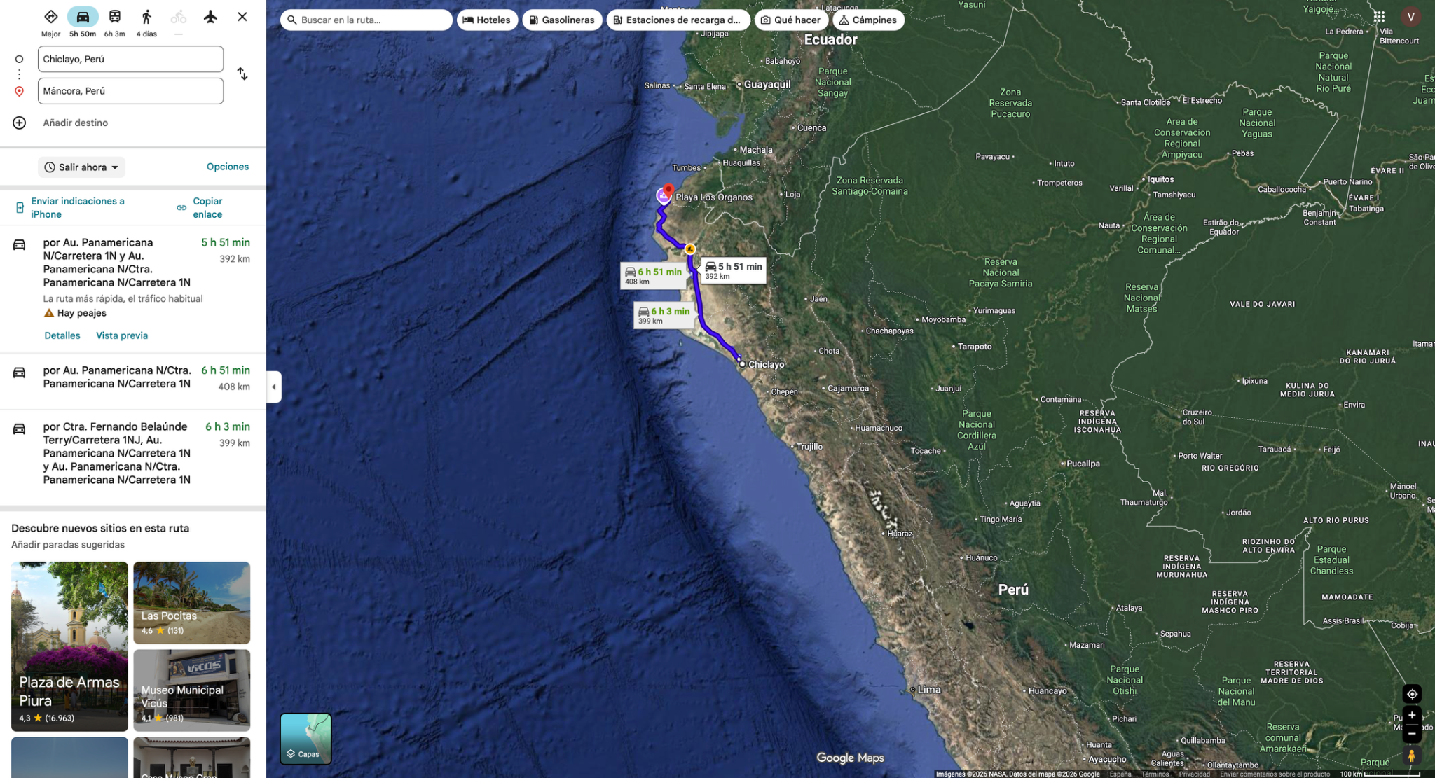 Chiclayo → Máncora — original route map