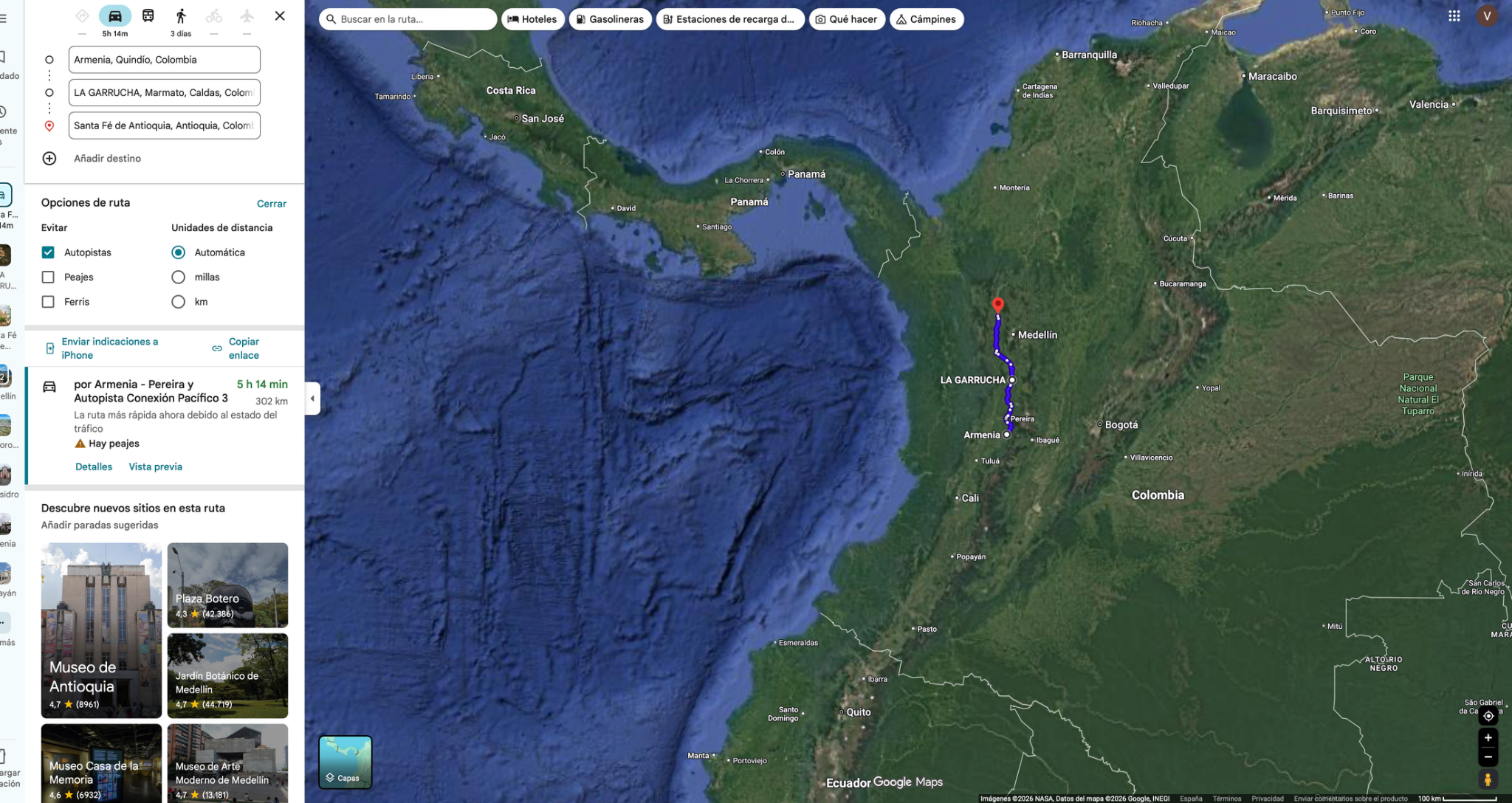 Armenia → Santa Fe de Antioquia — original route map