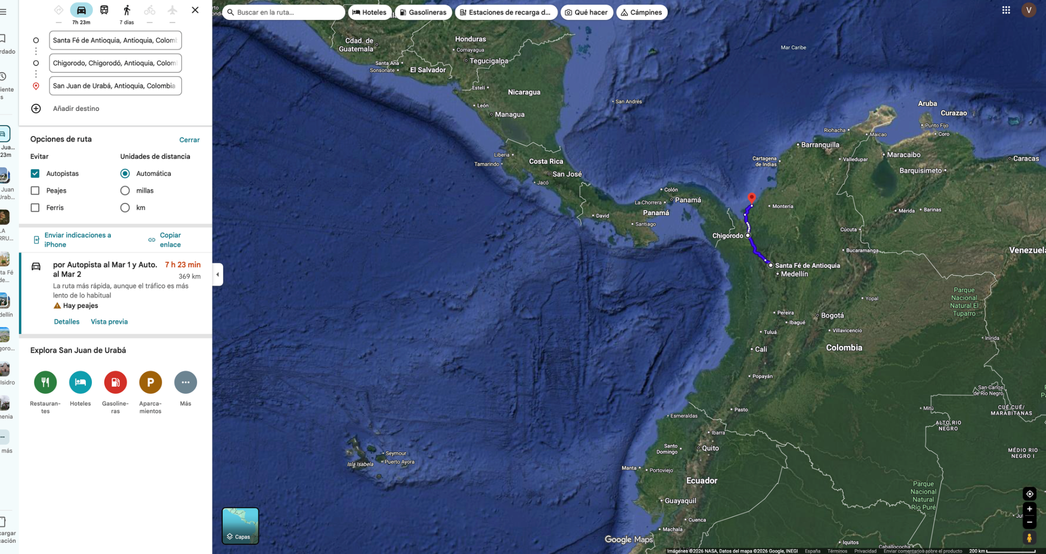 Santa Fe de Antioquia → San Juan de Urabá — original route map